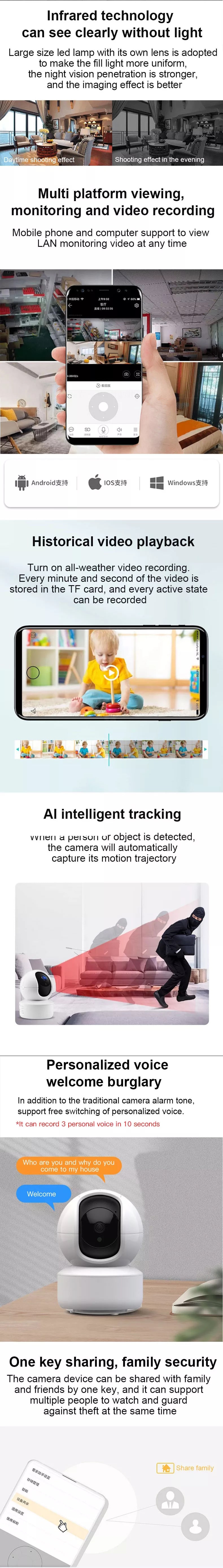 Portable Smart Home Indoor Wireless Wifi 4G Night Vision Video Surveillance Security Camera System Kit