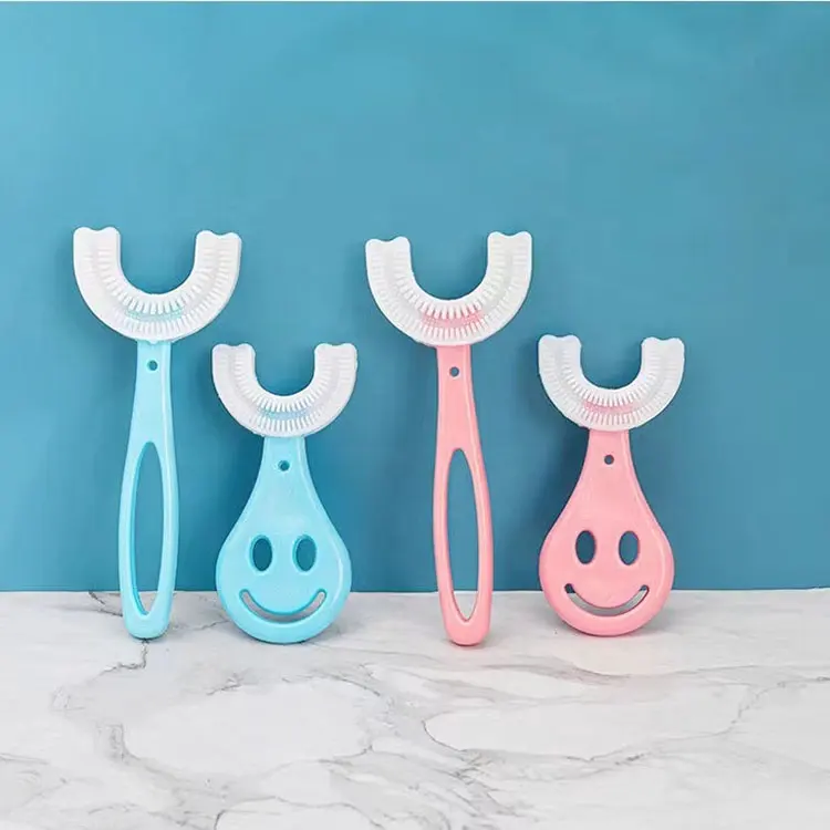 360 pulizia generale a forma di U simpatico cartone animato spazzolino da denti per bambini in Silicone morbido spazzolino da denti per bambini