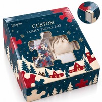Boîte cadeau personnalisée avec logo de Noël, puzzle familial, base et couvercle rigides, fenêtre transparente en PVC, impression CMYK et pelliculage brillant