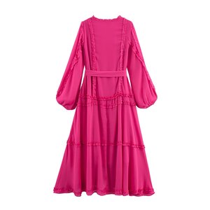 SHENZHU Abbigliamento Donna 2025 Nuovo Stile Estivo <span class=keywords><strong>Elegante</strong></span> <span class=keywords><strong>Abito</strong></span> Lungo in Chiffon con Pizzo e Scollo a V a Maniche Lunghe - Product Image 6