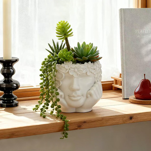 <span class=keywords><strong>Pot</strong></span> de fleurs succulentes style nordique avec figurine de fille tenant un visage entre ses mains, ornement décoratif de jardin pour plantes paysagères - Product Image 4