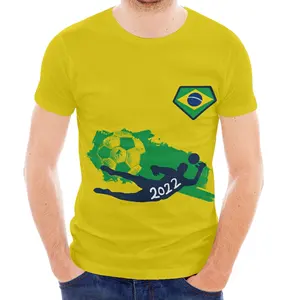 カスタムロゴ半袖服2022ブラジルサッカーマッチメンズカジュアルTシャツOem製造デザインTシャツメンズスリム