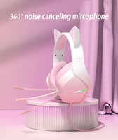 Casque d'écoute SIBYL rose avec oreilles de chat, casque musical mignon pour filles, casque filaire, microphone antibruit, casque de jeu pour enfants