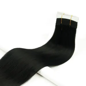 サロン品質のヘア横糸エクステンション #1ブラックカラーダブルドローストレートヘアインビジブルエクステンション100% 人毛バンドル