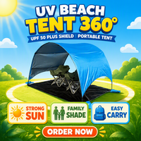 Tente de plage une chambre, protection UV UPF 50+, polyester, abri solaire portable d'été, ventilation 360°, 4 sacs de sable, doubles poches