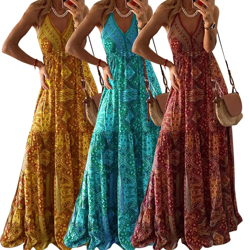 New Arrivals Women Summer Strapless Sexy One Piece Maxi Dress Loose Long Dresses For Vacation Printed Boho Dress