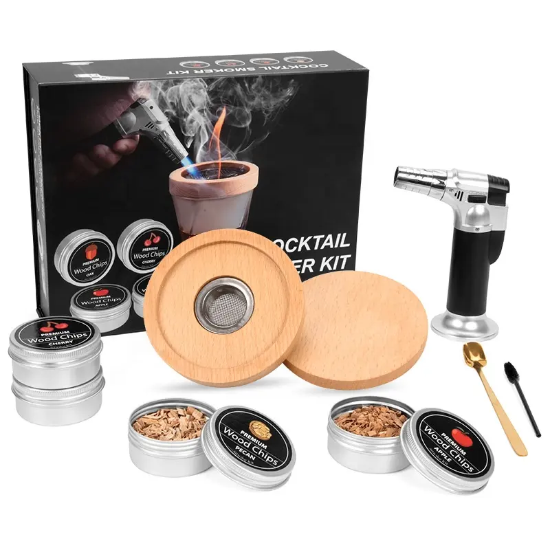 Kit de fumeur de cocktail à l'ancienne, Kit d'infuseur classique de whisky avec copeaux de bois et torche