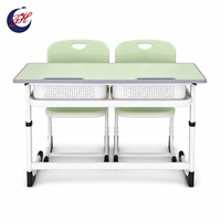 Ensemble de bureau et chaise ergonomiques modernes et réglables pour deux élèves, avec porte-stylo et crochet pour cartable, mobilier scolaire