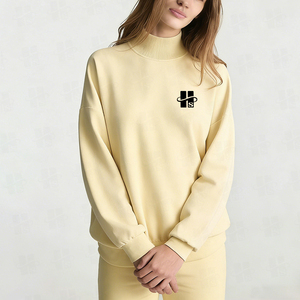 High Quality Custom Heavyweight 320g Cotton Terry <strong>Jumper</strong> <strong>Women</strong> Drop Shoulder <strong>Yellow</strong> Oversized Embroidered Mock Neck Sweatshirt - Product Image 3