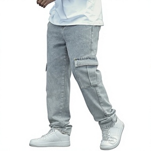 Jean cargo homme coupe droite écologique respirant en denim bleu clair, pantalon décontracté à jambe droite multi-poches pour le travail - Product Image 4