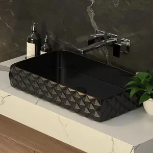 Lavabos时尚大型浴室水槽柜台上方陶瓷黑色洗手盆