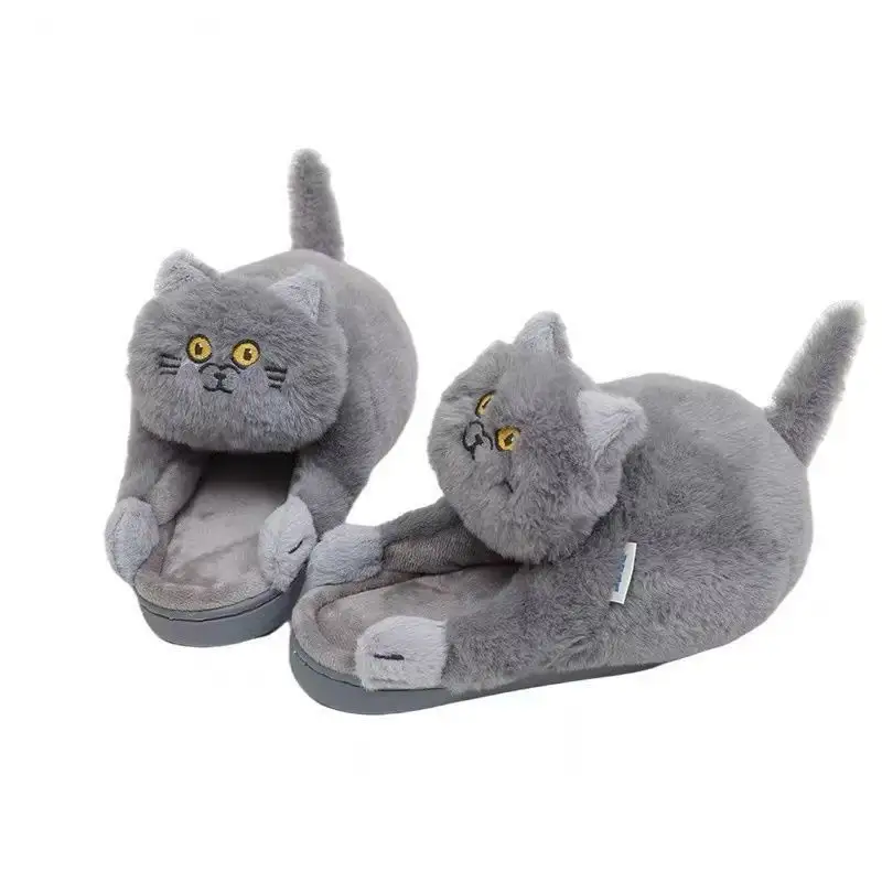 New Funny Cute Cat Winter Home Slippers Slides Soft Thick Sole Warm Women Shoes Non-slip Fur Fashion For Women And Men Unisex