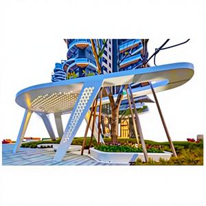 Pérgola Moderna Grande de Acero Inoxidable con Escultura de Amanecer, en Colores Verde Fluorescente, Marrón y Blanco, para Exteriores, Playa, Escuela, Parque - Product Image 1