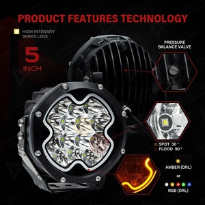 Feux de conduite LED de 5 pouces, couleur ambre, DRL pour Jeep Wrangler, Ford Bronco, Tacoma, Hilux, Ranger, éclairage auxiliaire hors route 4x4 - Product Image 2