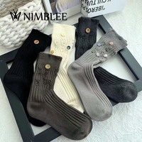 NIMBLEE Chaussettes en coton vintage décontractées de haute qualité pour femmes avec logo de décoration de bouton sur la manchette Vente en gros OEM