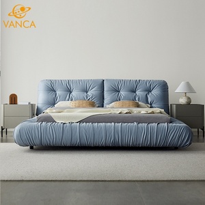 Muebles de dormitorio de tela contemporánea natural, marco de madera maciza, camas, nuevo estilo, <span class=keywords><strong>cama</strong></span> de madera tapizada, marco de madera, <span class=keywords><strong>cama</strong></span> tamaño King - Product Image 5