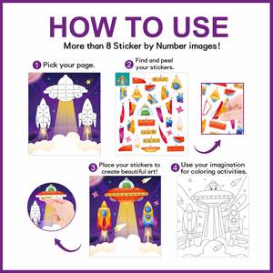 Activités sur le thème de l'espace, bricolage pour garçons, 3 autocollants par numéros, livres de peinture pour enfants de 4 à 8 ans - Product Image 2