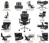Chaise de bureau ergonomique à dossier haut en maille avec cadre en alliage d'aluminium, accoudoirs 8D et soutien lombaire réglable pour une assise prolongée