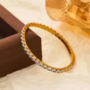 XIXI Acier gelang rantai lapis emas 18K, zirkon berlapis emas dapat disesuaikan perhiasan mode baja tahan karat