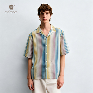 <span class=keywords><strong>Chemise</strong></span> cubaine pour <span class=keywords><strong>homme</strong></span> en coton slub imprimé, respirante et écologique, ODM, 100 g/m², couleurs pastel coucher de soleil (bleu naturel, jaune, rose poudré) - Product Image 3