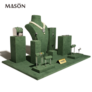Support de présentation de bijoux Mason personnalisé, élégant, en velours vert, vitrine à bijoux, présentoir pour colliers, boucles d'oreilles, bagues, étagères de présentation de bijoux - Product Image 3