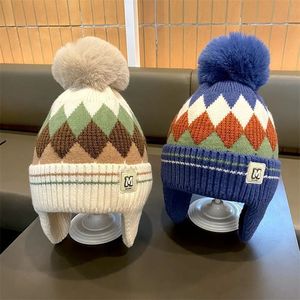 Middle and large children winter thick warm windproof ear protection <b>hat</b> <b>kids</b> knitted <b>hat</b> with yarn - Product Image 2