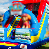 7x4x5m (23x13.1x16.4ft) Combo Toboggan Gonflable Thème Chien de Dessin Animé en PVC, Château Gonflable avec Toboggan Sec et Double Toboggan pour Enfants