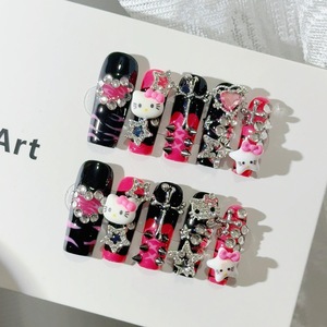 <span class=keywords><strong>Uñas</strong></span> Acrílicas Largas Hechas a Mano al por Mayor, Diseño 3D <span class=keywords><strong>de</strong></span> <span class=keywords><strong>Hello</strong></span> <span class=keywords><strong>Kitty</strong></span>, Cobertura Completa, <span class=keywords><strong>Uñas</strong></span> Artificiales Personalizadas, Estilo Stiletto, Mariposa - Product Image 2