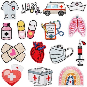 Medical Supplies Chenille Sequins Embroidered Iron-On Patches for <b>Nurse</b> Caps and Masks with Cartoon Ambulances Design - Product Image 3