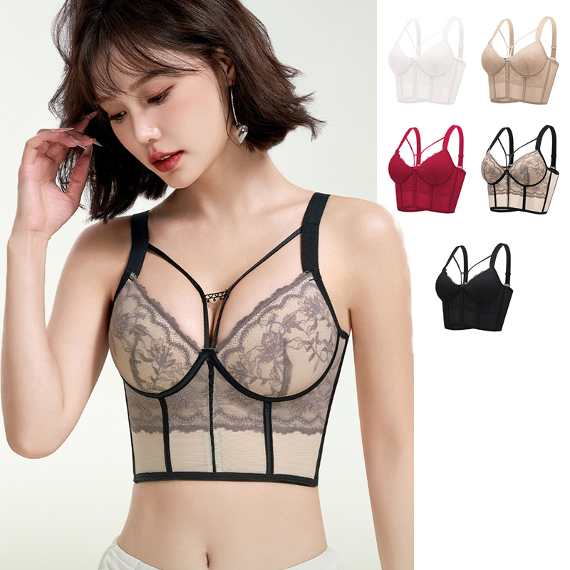 High-Rise Beauty Back Bra One-Piece Lightweight Body Shaping Underwear Solid Adjustable Breathable Lace Upper Side Bikini