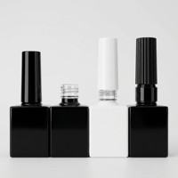 Botol Mani Persegi Hitam Mengkilap Bentuk Bata 13ml, Botol Kosong untuk Cat Kuku Gel UV dengan Tutup dan Kuas, Pengiriman Cepat