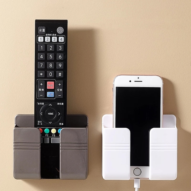Wall Mount Remote Control Storage Box Wall Mount Charging Phone Stand Holder Adhesive Organizer Storage Box for Bedroom Kitchen