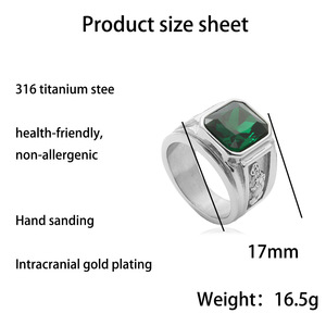 Men's Titanium Steel Pixiu Mythical Beast <b>Ring</b> Green Stone Bezel Setting Retro Punk Style Jewelry Gift 27064 - Product Image 5