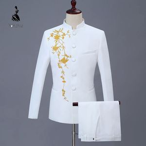 Conjunto de 2 Peças com Bordado Dourado para Homens, Blazer e Calças Tradicionais Chinesas, Traje <span class=keywords><strong>Formal</strong></span> - Product Image 1