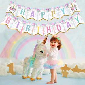 Unicorno forniture per <span class=keywords><strong>feste</strong></span> unicorno decorazioni per <span class=keywords><strong>feste</strong></span> <span class=keywords><strong>di</strong></span> <span class=keywords><strong>compleanno</strong></span> con Banner <span class=keywords><strong>di</strong></span> <span class=keywords><strong>compleanno</strong></span> unicorno palloncini torta Topper tagliabake candele - Product Image 6