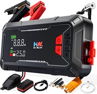Démarreur de voiture multifonctionnel et gonfleur de pneus, courant de crête 600A, batterie Li-ion 12000mAh avec lumière d'urgence LED