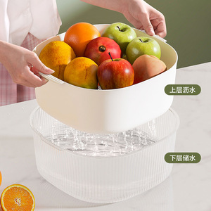 Double Layer Drain <b>Basket</b> <b>With</b> <b>Lid</b> Transparent White Oval Insect Proof Kitchen Vegetable Fruit Washing Basin - Product Image 3