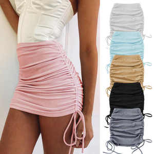Mini-jupe respirante à volants pour femmes à taille haute en dentelle couleur unie jupe plissée A-Line - Product Image 1
