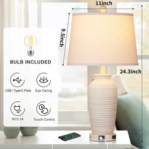 Lámpara de mesa de cerámica E27 LED con control táctil, cuida la vista, para dormitorio y sala de estar - Product Image 3