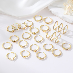 Fino delicado pequeño Mini <span class=keywords><strong>solitario</strong></span> 18K oro diamante Cubic Zirconia pavimentado letra alfabeto inicial ajustable anillos <span class=keywords><strong>de</strong></span> dedo - Product Image 6
