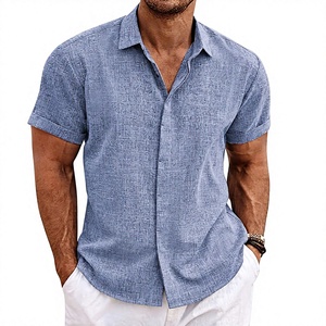 Men's 100% French Linen Breathable Quick Dry Eco-Friendly Casual <b>Shirts</b> Short Sleeve Button <b>Shirt</b> Beach Summer Vacation Fashion - Product Image 1