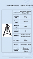 Trépied vidéo professionnel sur mesure A006, hauteur extensible 188 cm, en alliage d'aluminium, amortissement hydraulique, capacité de charge 6-10 kg