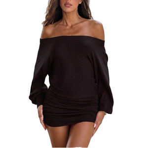 Robe de soirée sexy tendance, épaules dénudées, manches longues, moulante, décontractée, mini robe pour femmes - Product Image 5