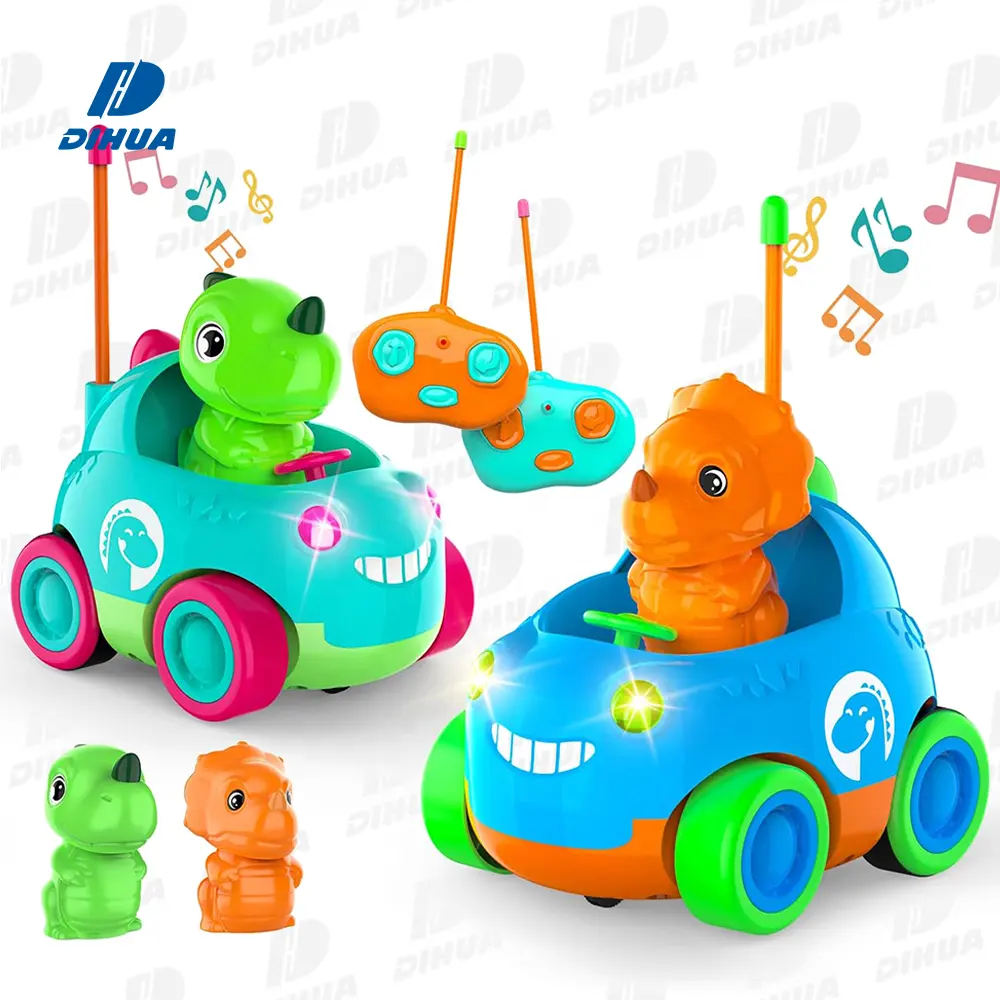 2 Kanalen Dinosaurus Afstandsbediening Auto Voor Peuters, Dino Elektrische Cartoon Rc Auto Met Licht En Muziek Dinosaurus Speelgoed Voor Kinderen