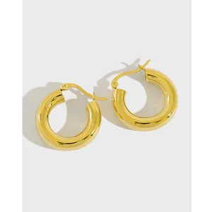 Fashion 925 Sterling Silver Chunky Hoop Earrings Women Heavy Chic Punk Huggies Hoop Earrings For Women