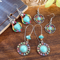 Boucles d'oreilles pendantes tendance pour femme, style western bohème, en alliage plaqué argent antique, bijoux vintage à la mode, cadeaux