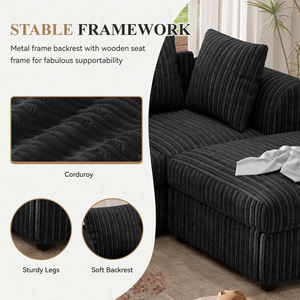 Canapé d'angle convertible moderne en forme de L, extensible, avec ottoman en velours et rembourrage en mousse haute résilience, pour salon, école, centre commercial - Product Image 3