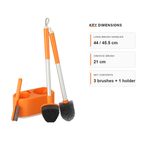 Ensemble de brosses WC 3-en-1 avec support, brosse pour cuvette de toilette + brosse angulaire + brosse pour fentes, manche en PP, nettoyage de salle de bain, vente en gros OEM