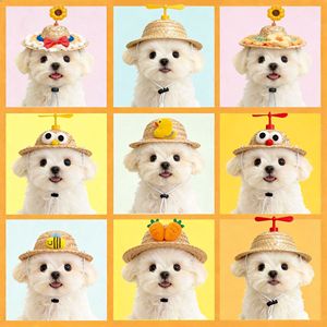 Sombrero de paja popular para perros, estilo primaveral, sombrero de libélula de bambú, sombrero para el sol para gatos, accesorio lindo para fotos de perros medianos y grandes. - Product Image 5