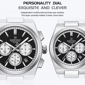 Montre de couple NAVIFORCE tendance en acier inoxydable, affichage de la date, chronographe pour les amoureux, étanche, montre-bracelet tendance et audacieuse - Product Image 5